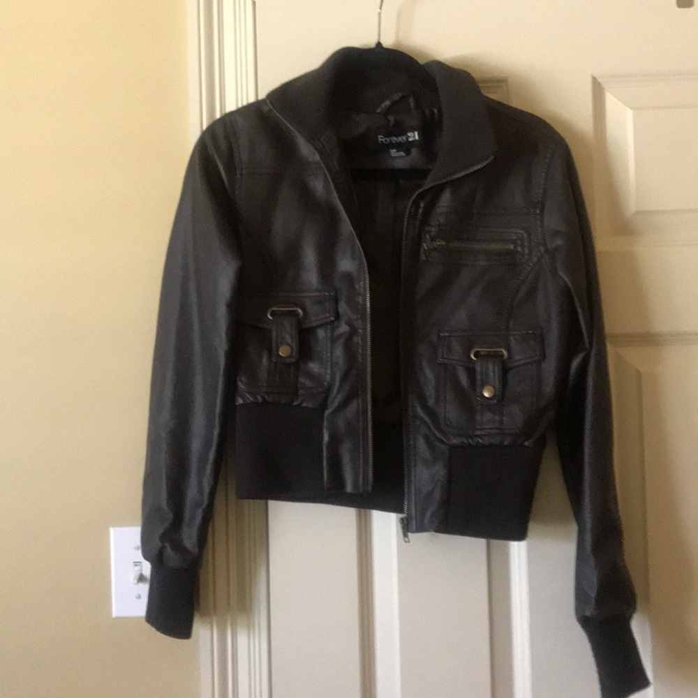 Forever 21 Faux Leather Bomber Jacket